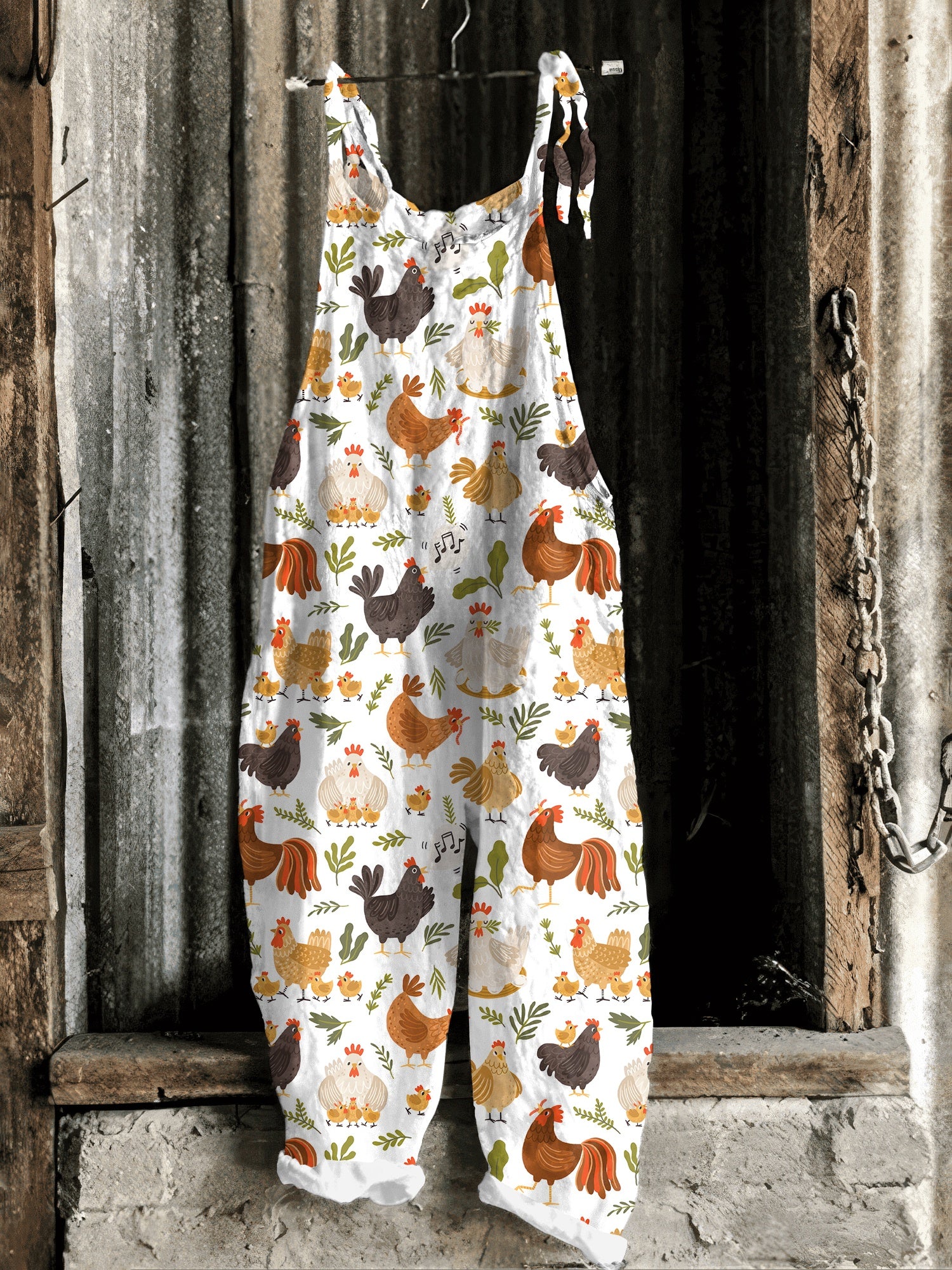 Farm Chicken Print Casual Jumpsuit