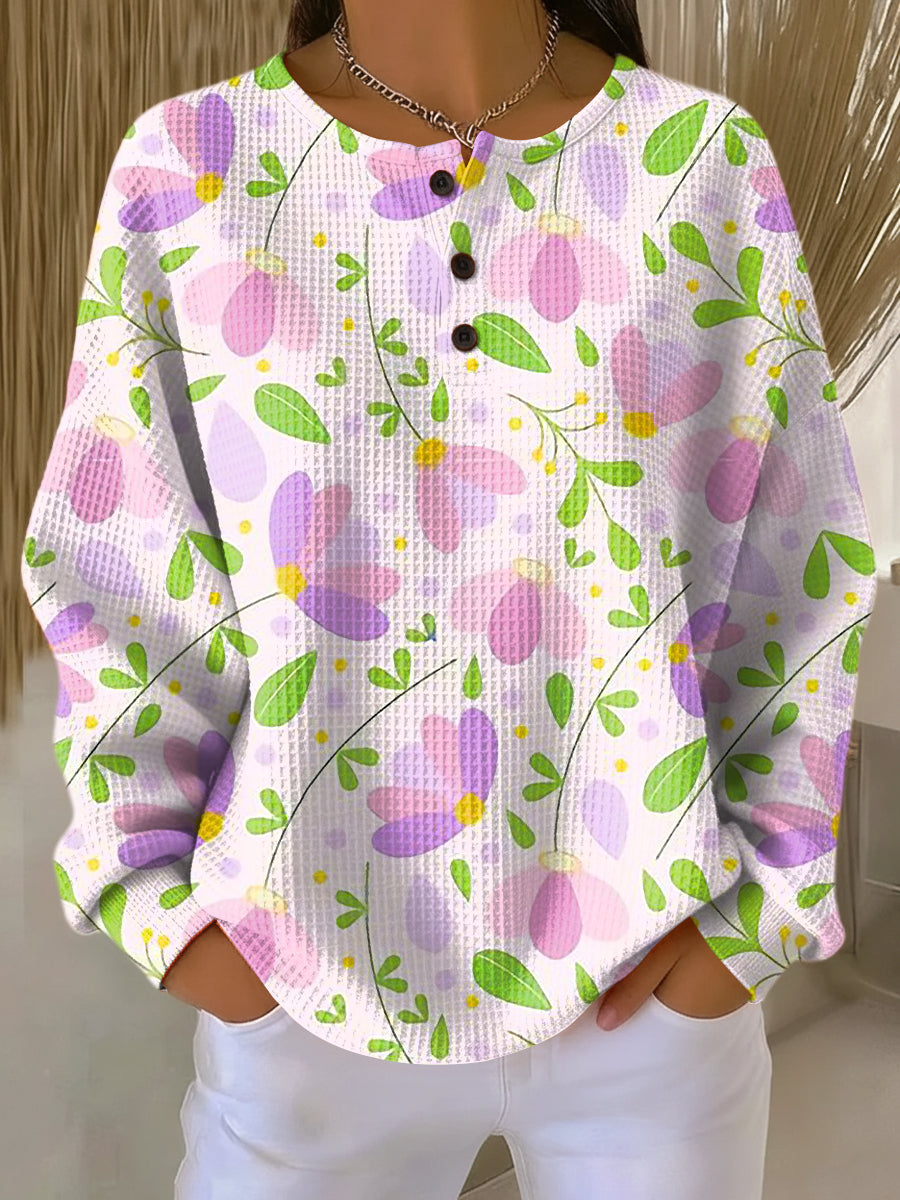 Women's Beautiful Watercolor Floral Painting Art Print Casual Cotton Sweatshirt