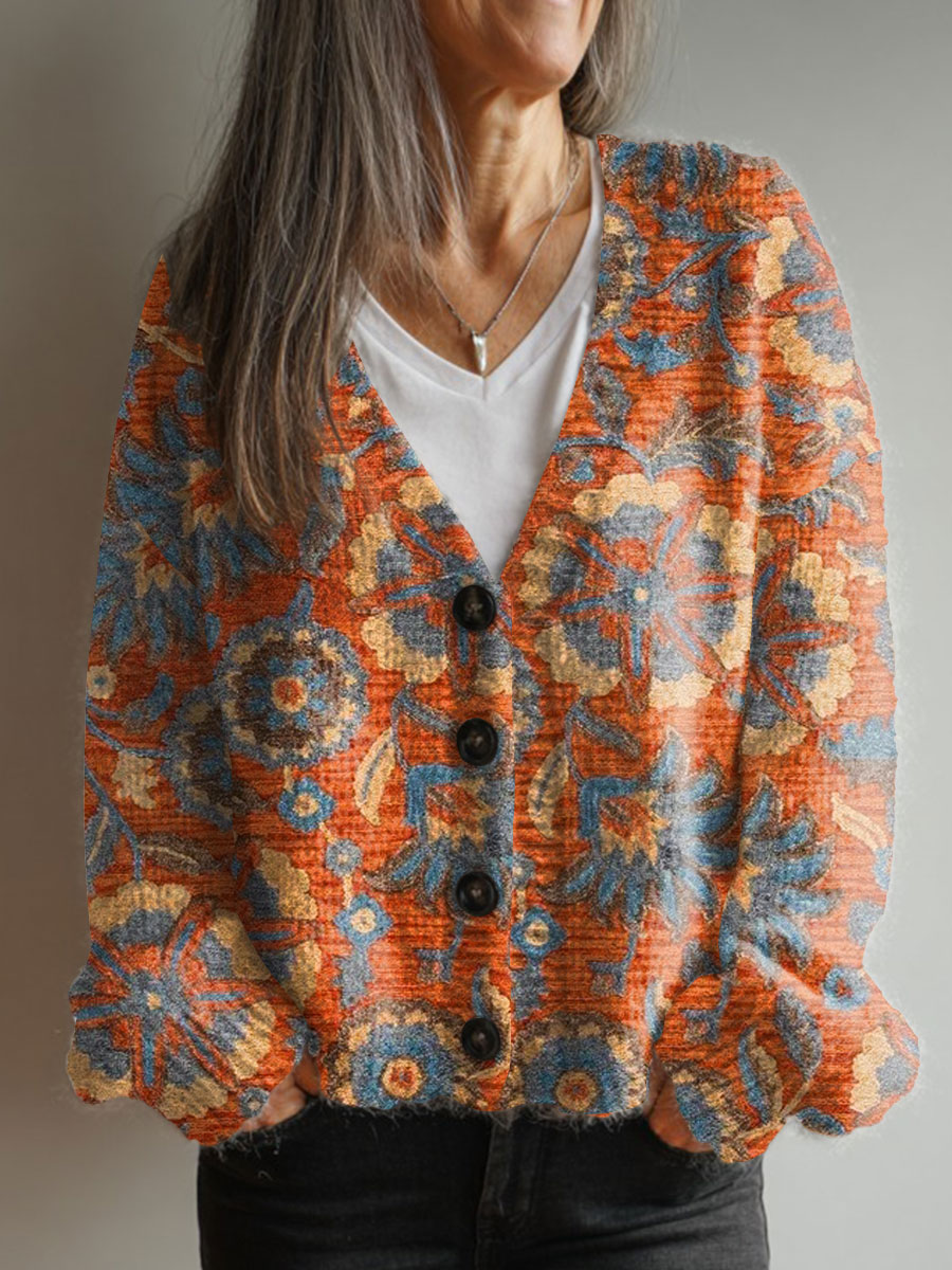 vintage-flower-art-print-buttoned-v-neck-cardigan-sweater-hr6r
