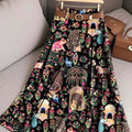 Damen-Rock aus Baumwolle im Vintage-Stil mit Blumen- und Tiermuster, Kunstdruck, lässiger Look 