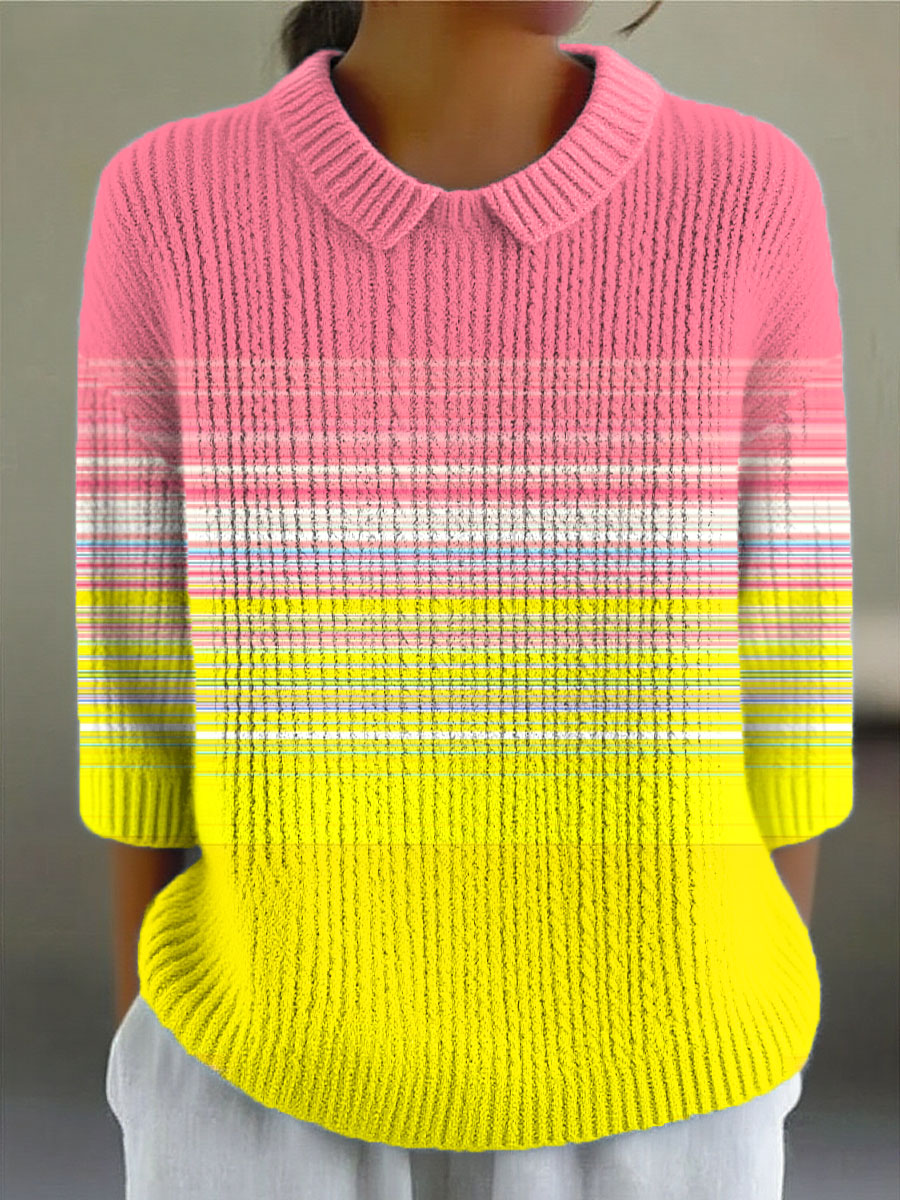 womens-vintage-gradient-art-print-casual-peter-pan-collar-3-4-sleeve-sweater-rlwk