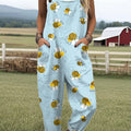 Women's Funny Bee Art Print Casual 100% Cotton Wide Leg Jumpsuit
