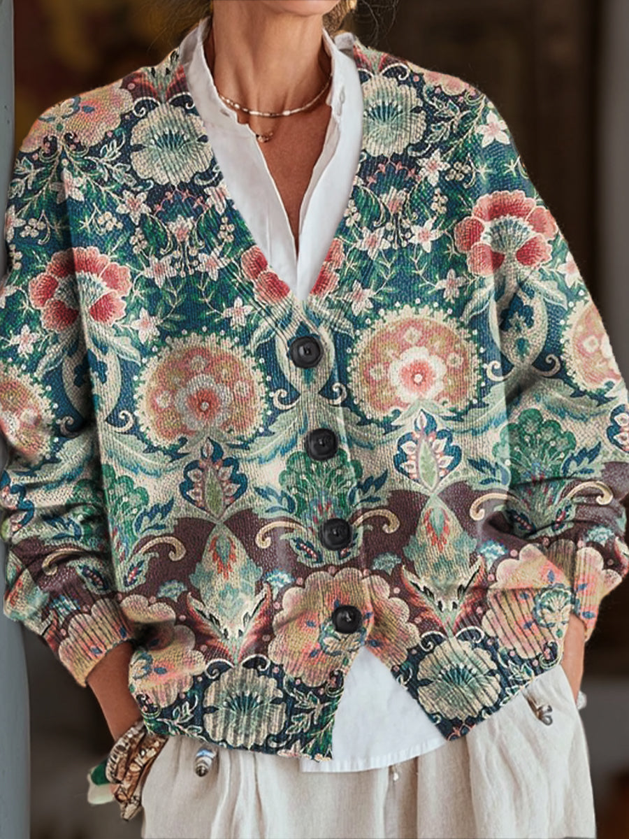 vintage-beautiful-ethnic-floral-painting-art-print-buttoned-v-neck-cardigan-sweater-bhgs