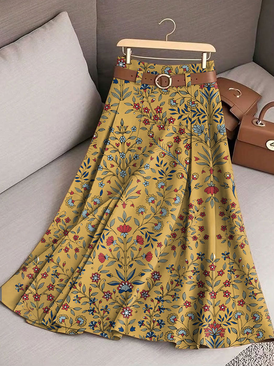 Women's Vintage Flower Art Print Cotton Skirt