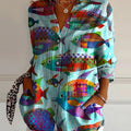 Colorful Sea Fish Pattern Printed Women's Casual Cotton Shirt