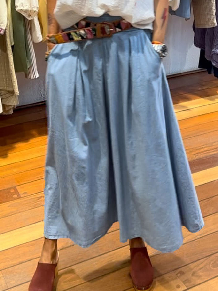 Women's Solid Color High Waist Casual Cotton Skirt