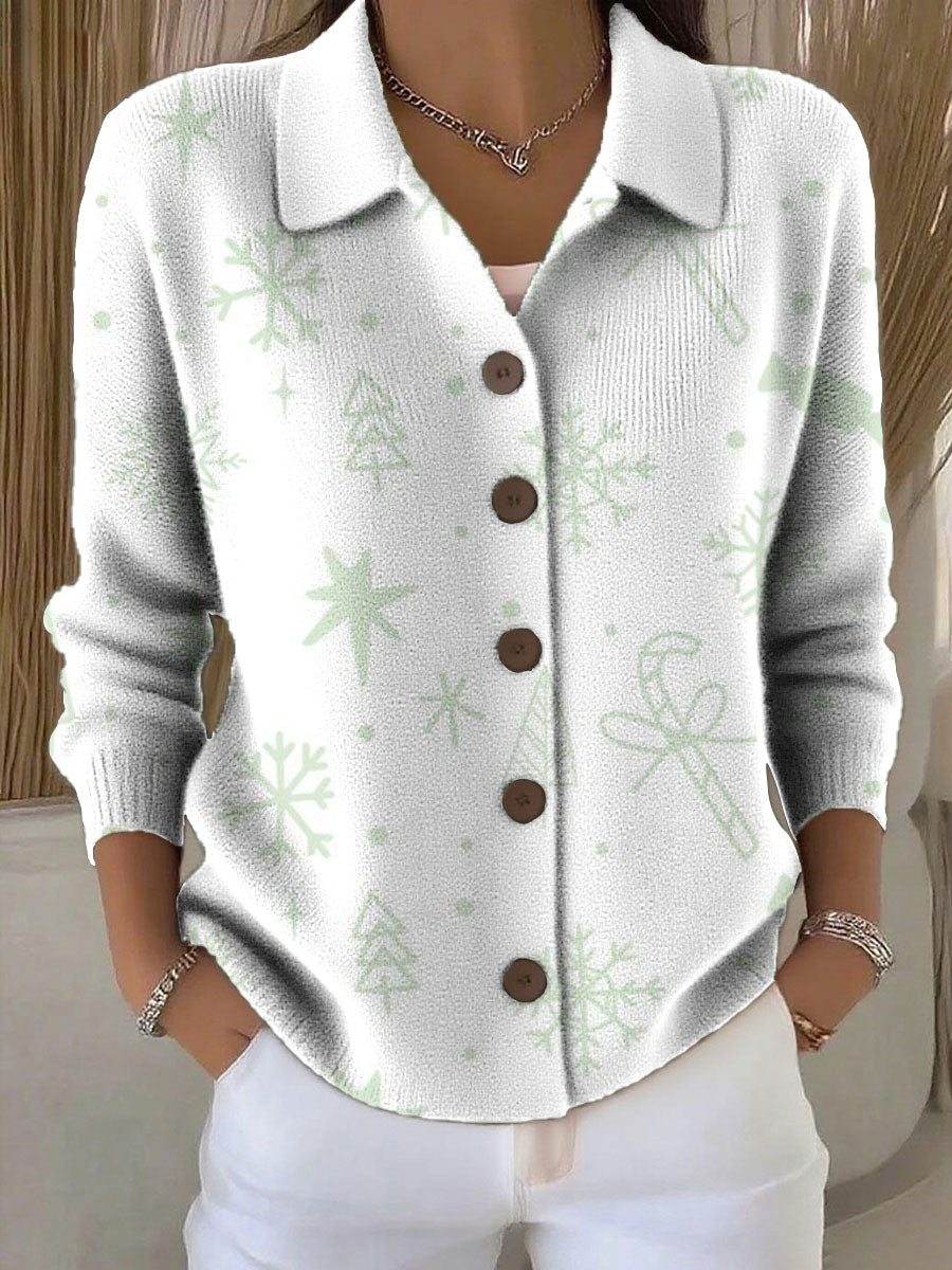 Women's Christmas Tree Pattern Print Cowl Neck Sweater