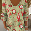 Women's Vintage Christmas  Art Print Casual Pullover Sweater