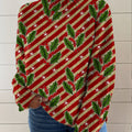 Christmas Striped Leaves Print Knit Turtleneck Pullover Sweater