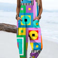 Women's Bright Colorful Geometric Circles Painting Art Print Casual 100% Cotton Wide Leg Jumpsuit