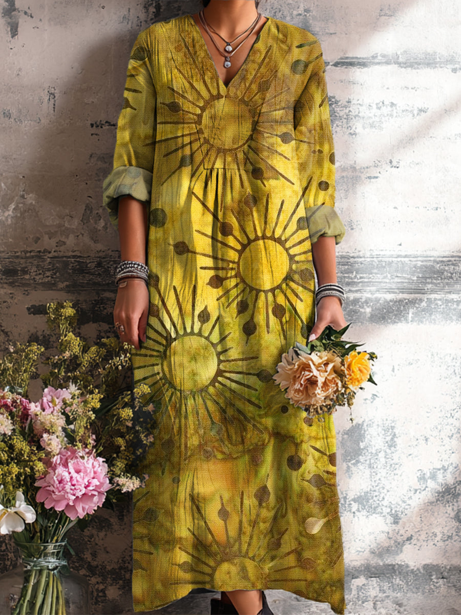 Women's Vintage Sun Painting Art Print Dress