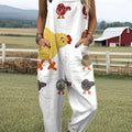 Women's  Funny Chicken Art Print Casual 100% Cotton Wide Leg Jumpsuit