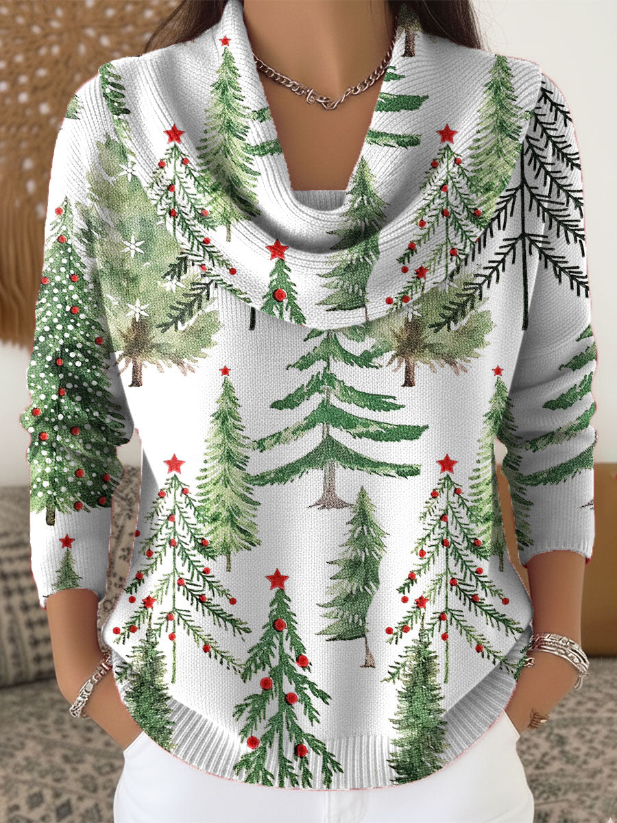 Women's Vintage Christmas  Art Print Cowl Neck Sweater