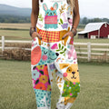 Women's  Cute Animals Print Casual 100% Cotton Wide Leg Jumpsuit