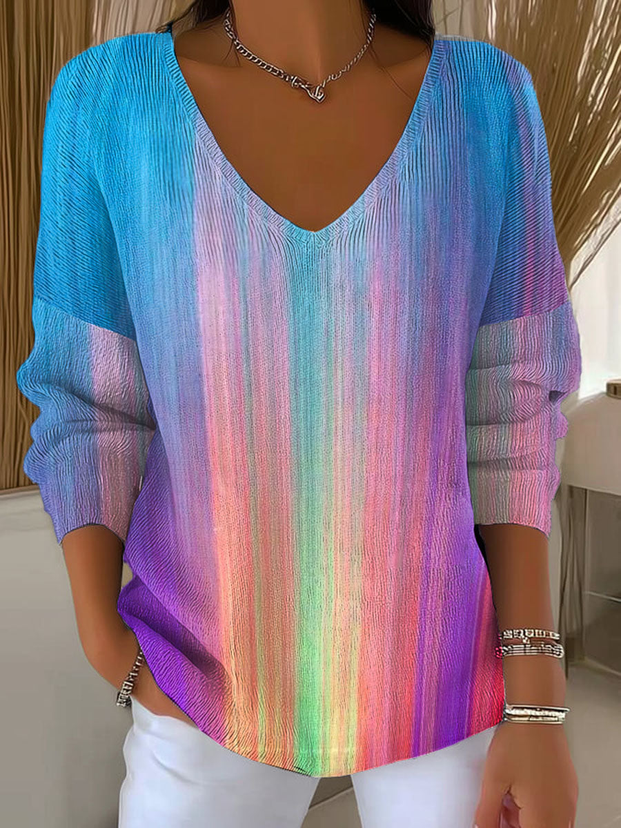 Women's Color Ray Print Casual Pullover Sweater