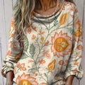 Chemise décontractée à manches longues en coton confortable avec imprimé floral vintage pour femme 