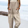 Women's Vintage Abstract Geometric Line Art Print Casual 100% Cotton Wide Leg Jumpsuit