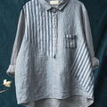 Chemise décontractée pour femme en coton et lin imprimé à rayures 