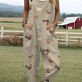 Women's Farm  Funny  Chick Art  Print Casual 100% Cotton Wide Leg Jumpsuit