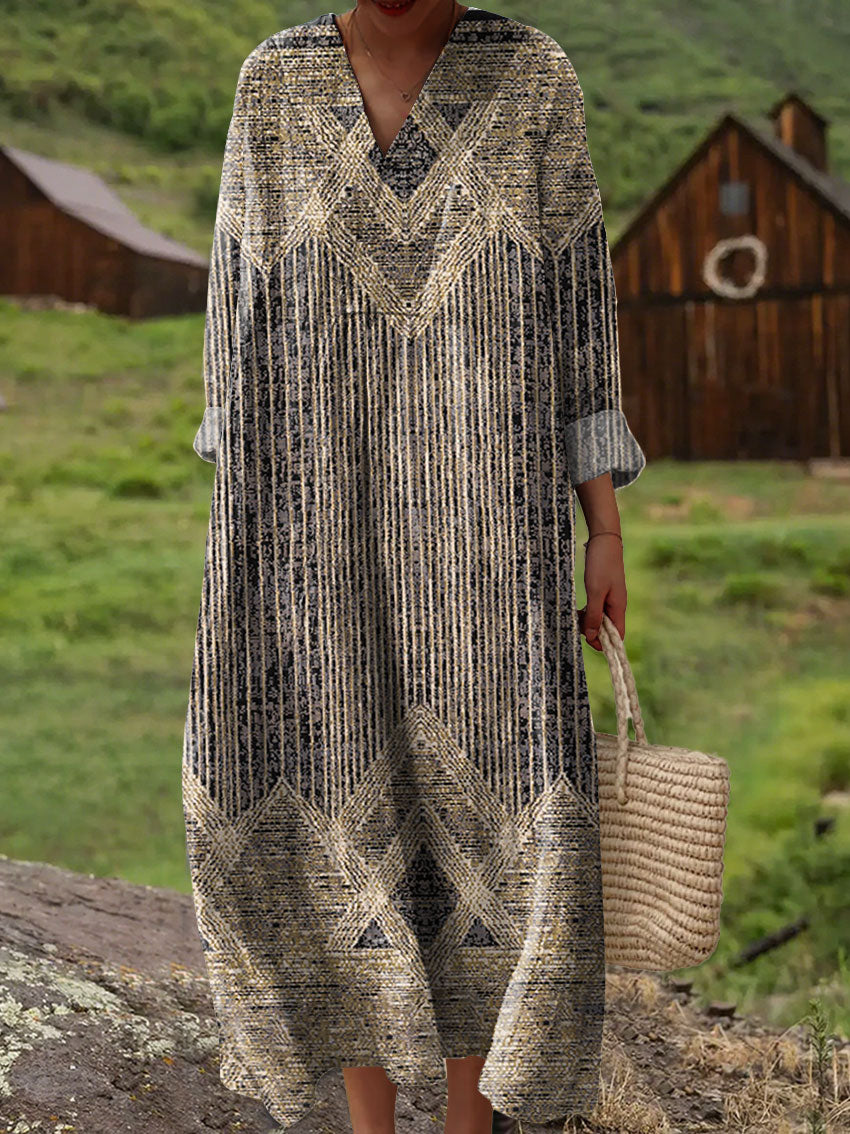 Women's  Vintage Abstract Geometric Art Print  Dress