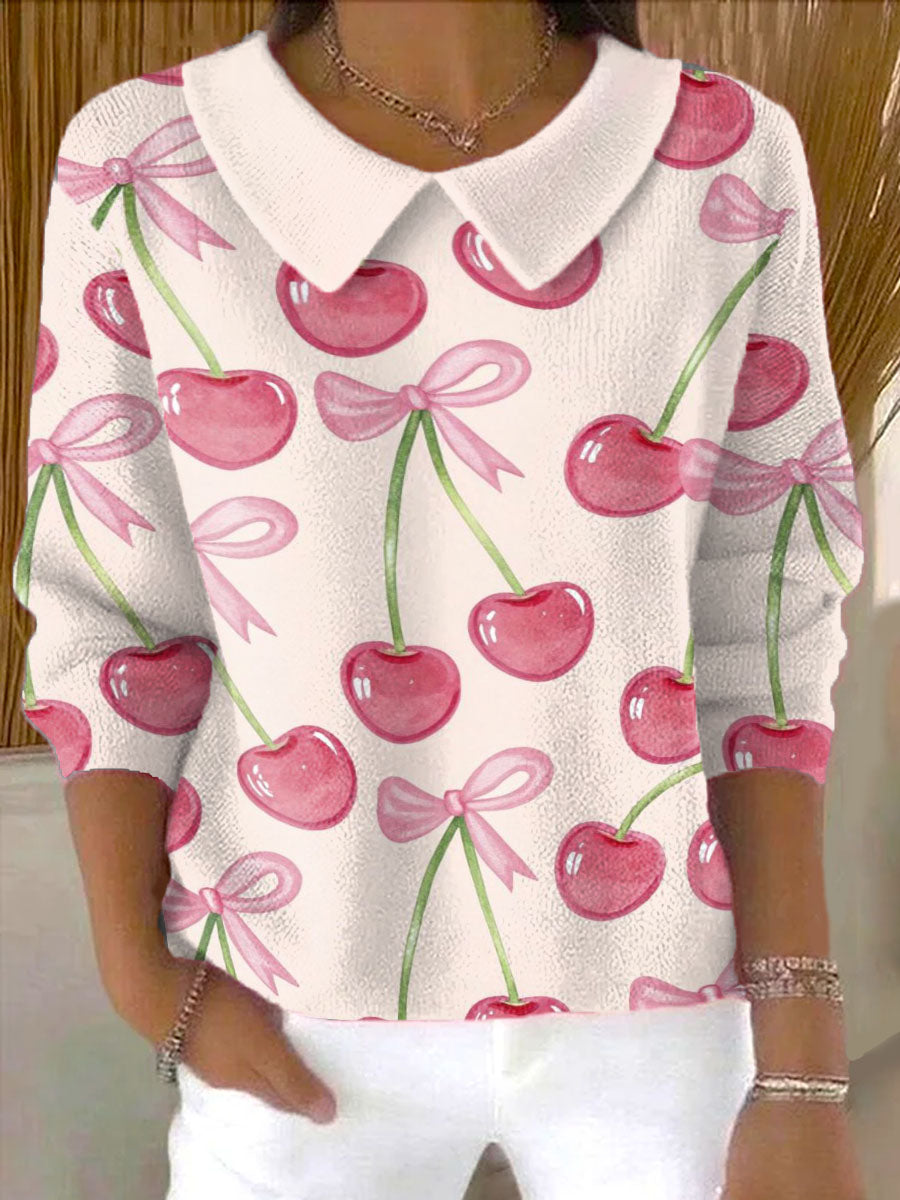 womens-cherry-bow-print-casual-peter-pan-collar-3-4-sleeve-sweater