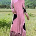 Women's Pink Irregular Art Print Long-sleeved Dress