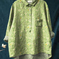 Women's Vintage Floral Art Print Casual Cotton And Linen Shirt
