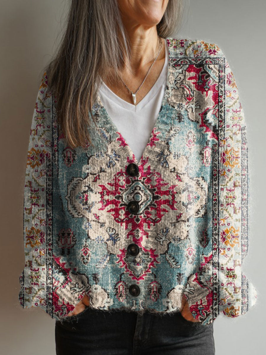 vintage-flower-art-print-buttoned-v-neck-cardigan-sweater-b1h7