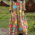Robe en coton à imprimé floral vintage pour femme, col en V et poches 