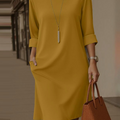 Elegant Round Neck Solid Color Pocket Dress