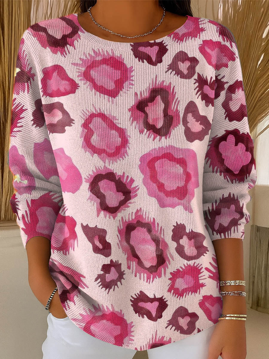 Women's Vintage Leopard Pattern Art Print Casual Pullover Sweater