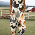 Women's Vintage Cute Chicken Art Pattern Print Casual 100% Cotton Jumpsuit