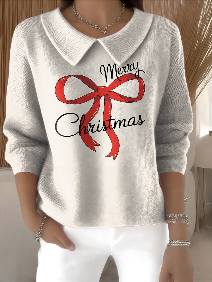 Bowknot Merry Christmas decorative pattern Casual Sweater