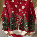 Women's Vintage Christmas Tree Art Print Casual Cotton Sweatshirt