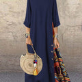 Women's Retro Floral Contrast Button Patchwork Cotton And Linen Casual Dress