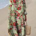 Women's Green Flower Pattern  Art Print Dress