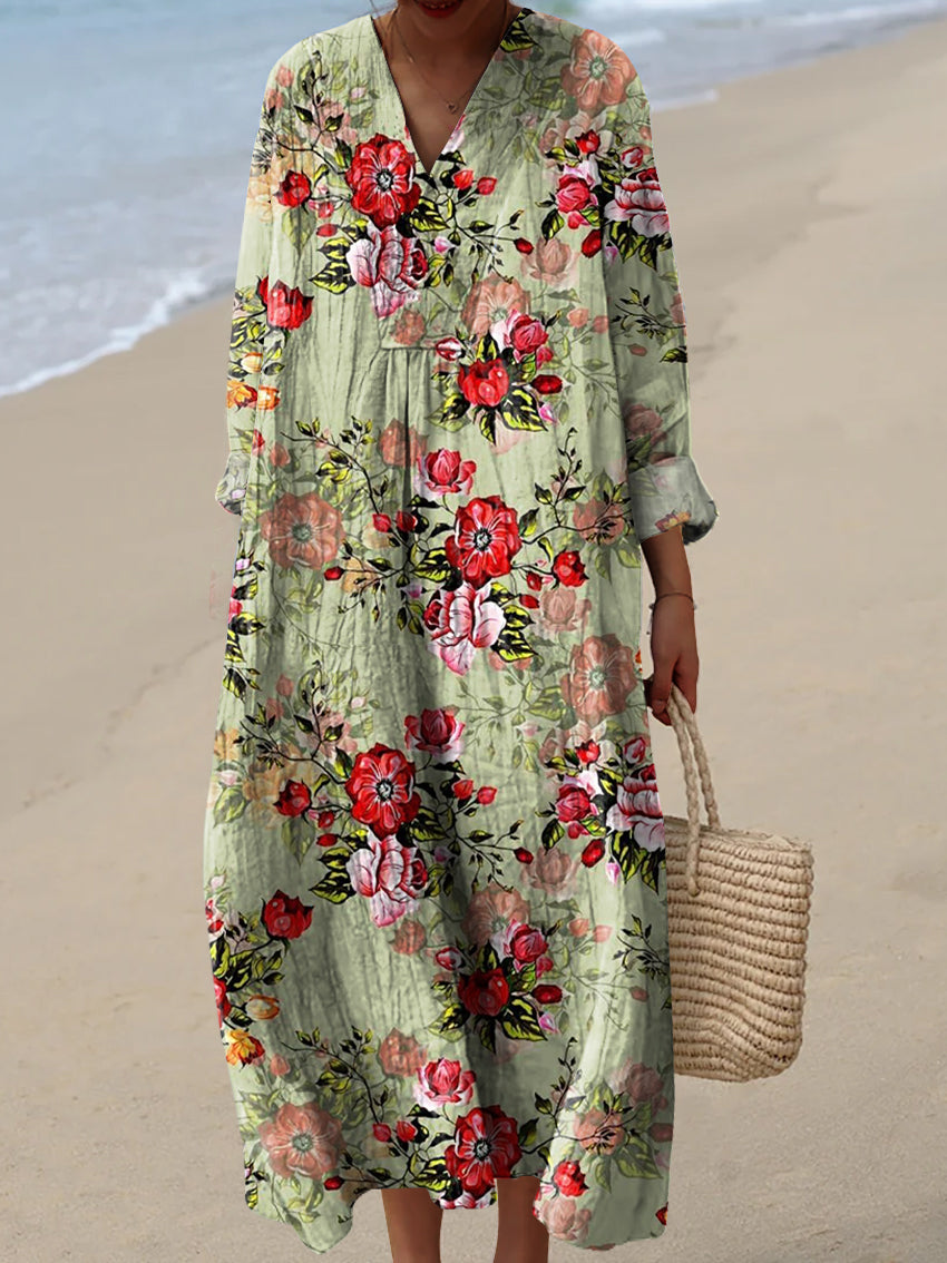 Women's Green Flower Pattern  Art Print Dress