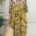 Women's Vintage Flower Art Print Pocket Cotton Dress