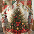 Women's Christmas Tree Art Print Buttoned Cardigan Sweater