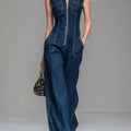 Women's Casual 100% Cotton Zip-up Denim Jumpsuit