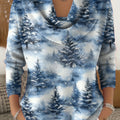 Women's Christmas Tree Pattern Art Print Cowl Neck Sweater