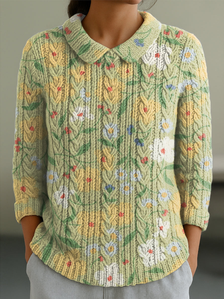 womens-beautiful-floral-painting-art-print-casual-peter-pan-collar-3-4-sleeve-sweater-tyf4