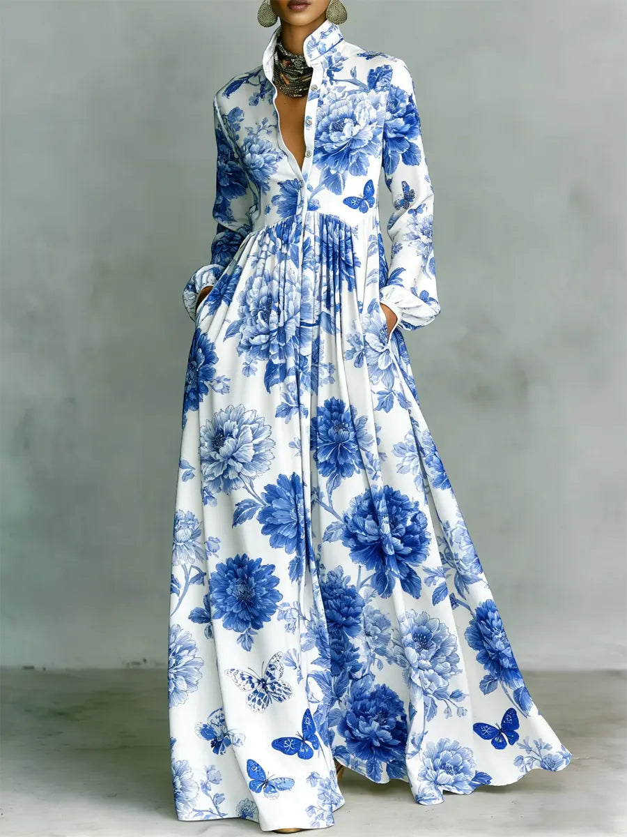 Women's Vintage Floral Art Elegant Romantic Casual Vacation Maxi Dress