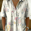 Women's Vintage Floral Art Print Cotton-linen Short-sleeve Shirt
