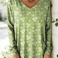 Women's Floral Pattern Art Print V-neck Casual Cotton T-shirt