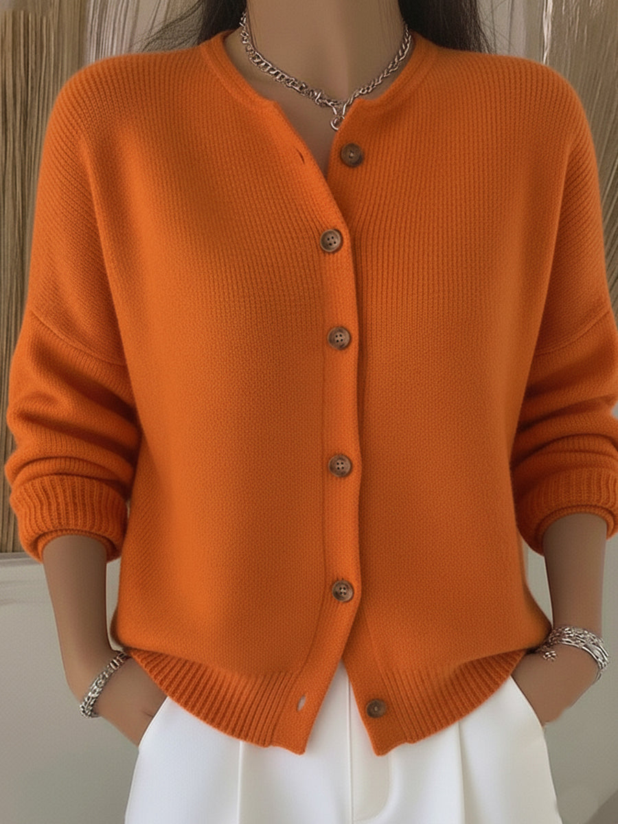 Cozy Crew Neck Solid Color Button Knit Cardigan Sweater