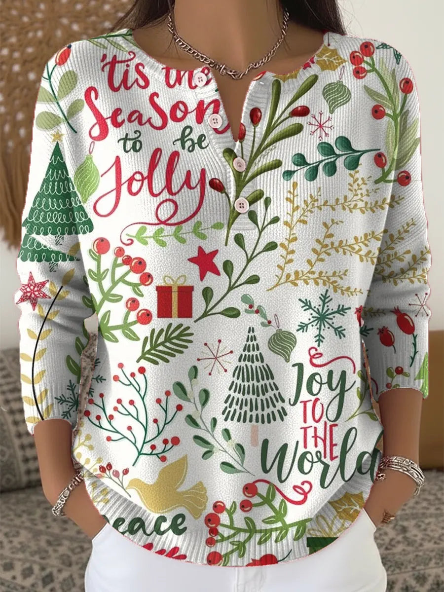 Vintage Christmas   Art Print Buttoned Cardigan Sweater