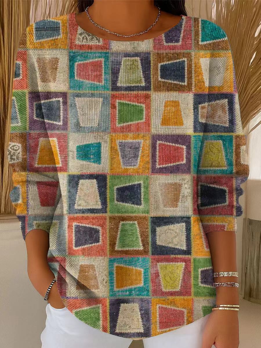 womens-vintage-abstract-multicolor-geometric-painting-art-print-casual-pullover-sweater