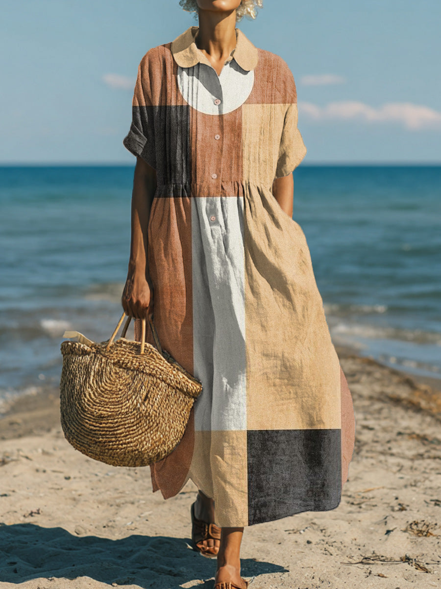 Women's Vintage Abstract Geometric Painting Art Print Dress