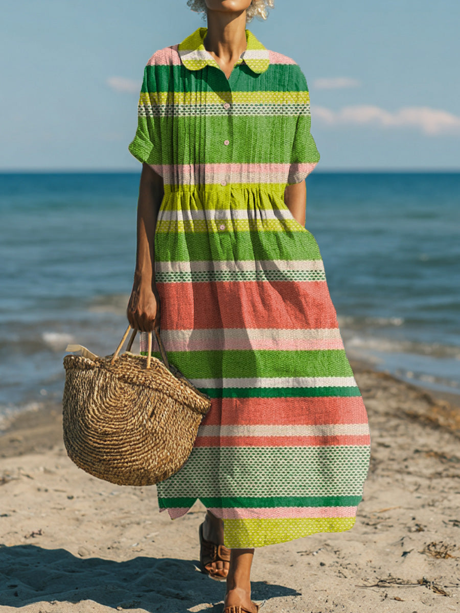 Women's Vintage Colorful Stripe Painting Art Print Dress